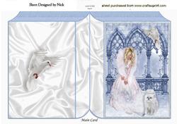 Beautiful Lady in White with White Cat Folded Book