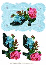 Vintage Blue Shoe with Rose on Blue Lace