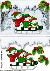 Snowmen Playing in the Snow on a Sledge