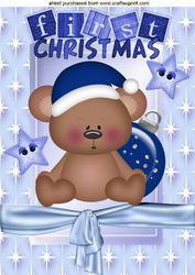 Babies First Christmas Cute Teddy in Blue with Stars A4