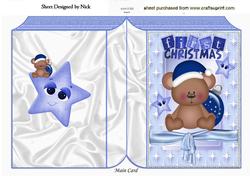 First Christmas Teddy in Blue with Stars Folded Book