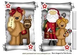 Christmas Toppers on a Scroll of Santa and Teddy