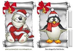 Cute Topper of Penguin and Polar Bear on a Scroll