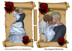 Beautiful Wedding Toppers with Red Roses on a Gold Scroll