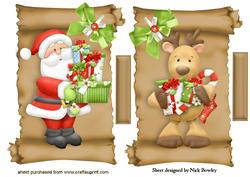 Santa and Reindeer with Lots of Pressies Toppers