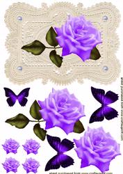 Stunning Elegant Purple Rose on Ecru Lace