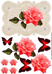 Stunning Elegant Red Rose on Ecru Lace with Decoupage