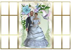 Bride and Groom in Flower Frame with Dove French Gatefold