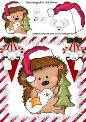 Cute Little Hedgehog in Santa Hat with Mice in Stockings