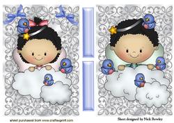 Cute Little Boy and Girl Angels with Blue Bird Toppers