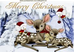 Mother and Baby Bambi in Snow Scene A4
