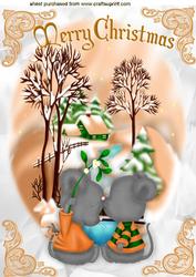 A Kiss Under the Mistletoe Cute Mice in Snow Scene A4