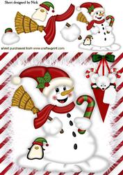 Jolly Snowman with Little Mouse and Penguin