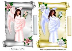 Beautiful Angel on a Scroll with Roses