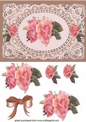 Beautiful Pink Rose on Framed Ecru Lace Background Quick Card