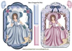 Pretty Victorian Ladies in Pink/blue Lace Toppers