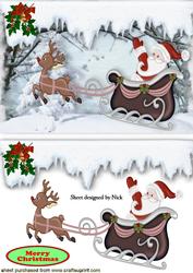 Santa with Rudolph and His Sleigh in Snow