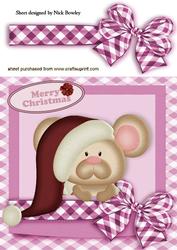 Christmas Mouse with Santa Hat and Big Gingham Bow
