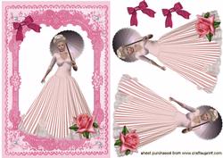 Elegant Lady in Pink Lace Frame with Rose Quick Card