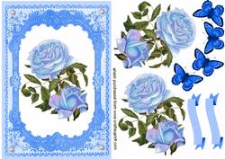 Elegant Iridescent Blue Rose's on Matching Blue Frame Lace