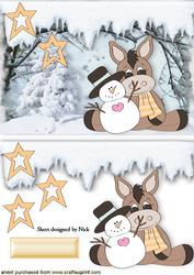 Cute Horse with Snowman and Gold Stars