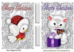 Cute Christmas Toppers of White Kitty & Red Robin