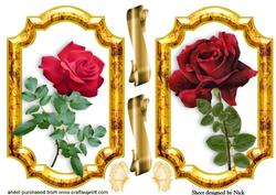 Red Rose Toppers in Gold Frames with Butterflies