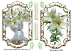 White Lily Toppers with Doves and Butterflies