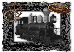Steam Punk Train in Black Baroque Frame A4
