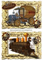 Steampunk Vehicles Train and Beer Truck Toppers