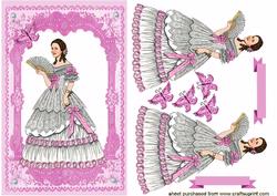 Elegant Victorian Lady on Pink Lace Background