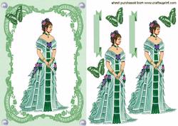 Elegant Victorian Ladies on Pale Green Lace Background
