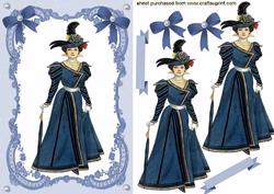 Elegant Victorian Ladies on Blue Lace Background