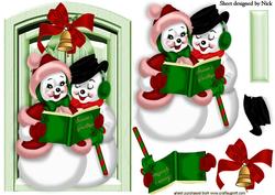 Mr and Mrs Snowman Carol Singing by Front Door