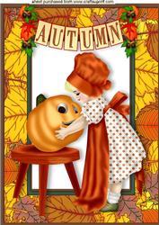 Little Lady with Pumpkin in Autumn Frame A4