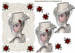 Elegant Victorian Ladies Head with Red Rose Embelsihments