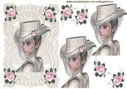 Elegant Victorian Ladies Head with Pink Rose Embelsihments