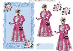 Elegant Victorian Lady in Pretty Pink on Lace Frame