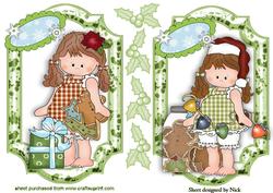 Christmas Little Girl Toppers with Holly