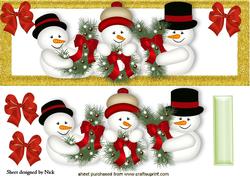 Jolly Snowmen in Gold Glitter Frame with Bows Dl