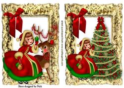 Little Girl with Reindeer and Christmas Tree Toppers