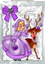 Little Girl with Reindeer in Silver Frame with Bow A4