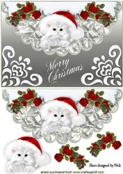 Kitten in Red Santa Hat with Roses Scalloped Envelope