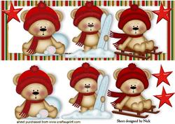Cute Little Teddies in Red Playing in the Snow Dl