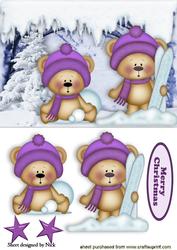 Little Bears in Purple Playing in the Snow