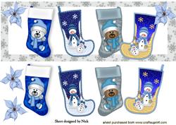 Blue Christmas Stockings with Bears and Snowmen Dl