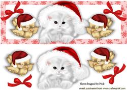 Cute Little White Kitty with Robins and Bows Dl