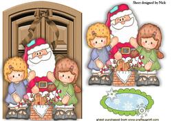 Santa with the Children by a Front Door