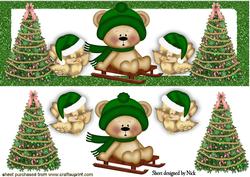 Little Teddy Bear with Christmas Trees and Robins Dl
