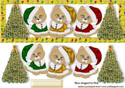 Three Little Kitties in Santa Hats with Trees Dl